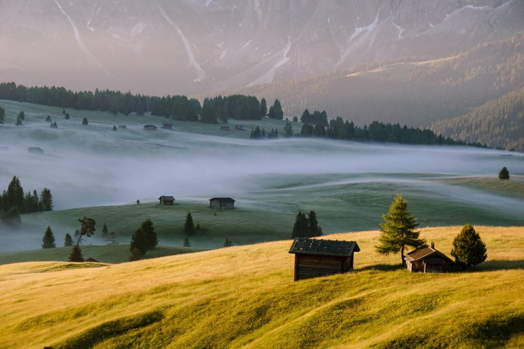 Alpe di Siusi, Morning Fog, Dolomites, Italy