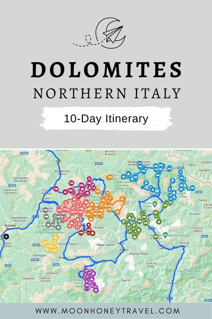 10-14 Day Dolomites Itinerary Route Map, Northern Italy