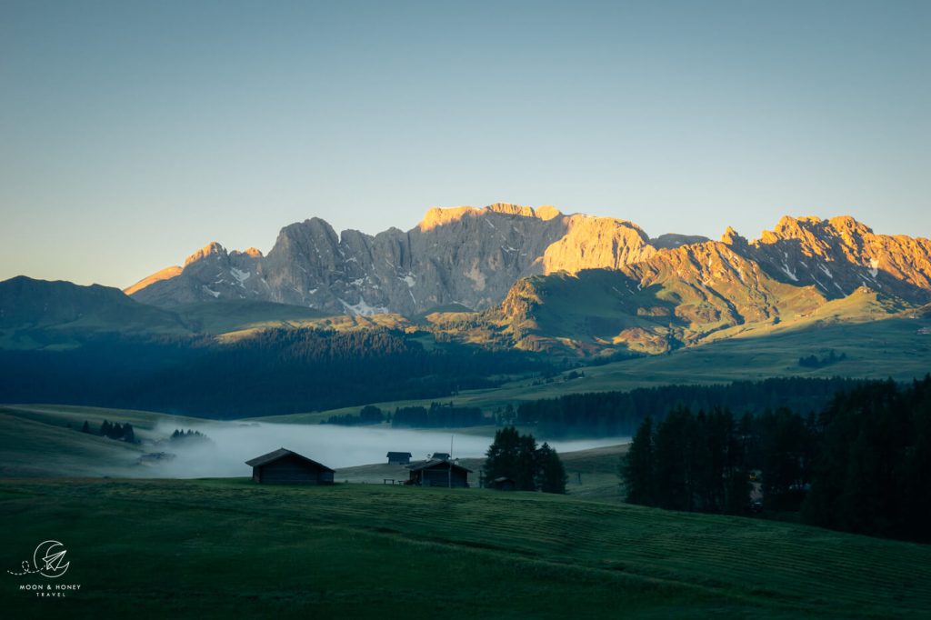 Alpe di Siusi Seiser Alm sunrise, Dolomites