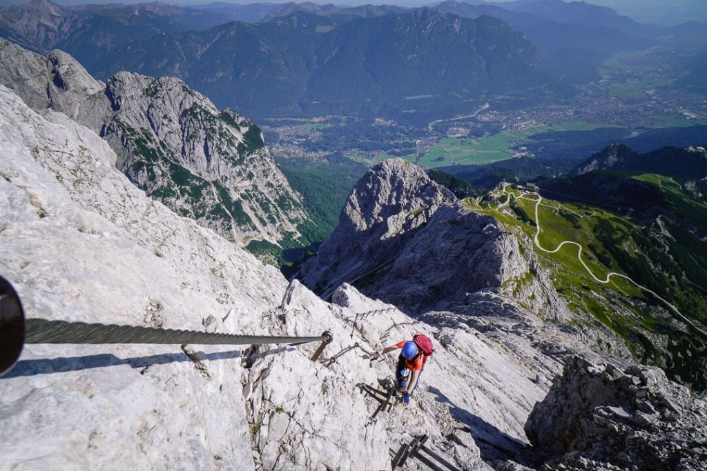 Alpsitze Via Ferrata ascent in summer, Bavarian Alps