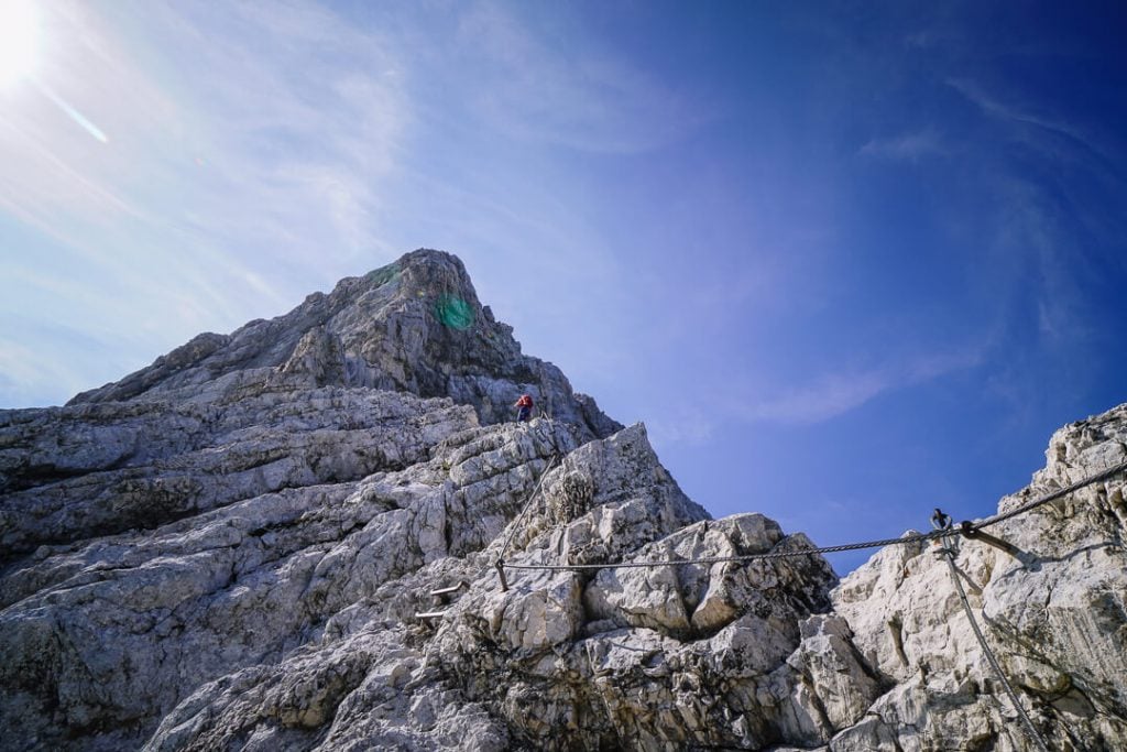 Alpspitze Klettersteig ascent summer, Bavaria, Germany