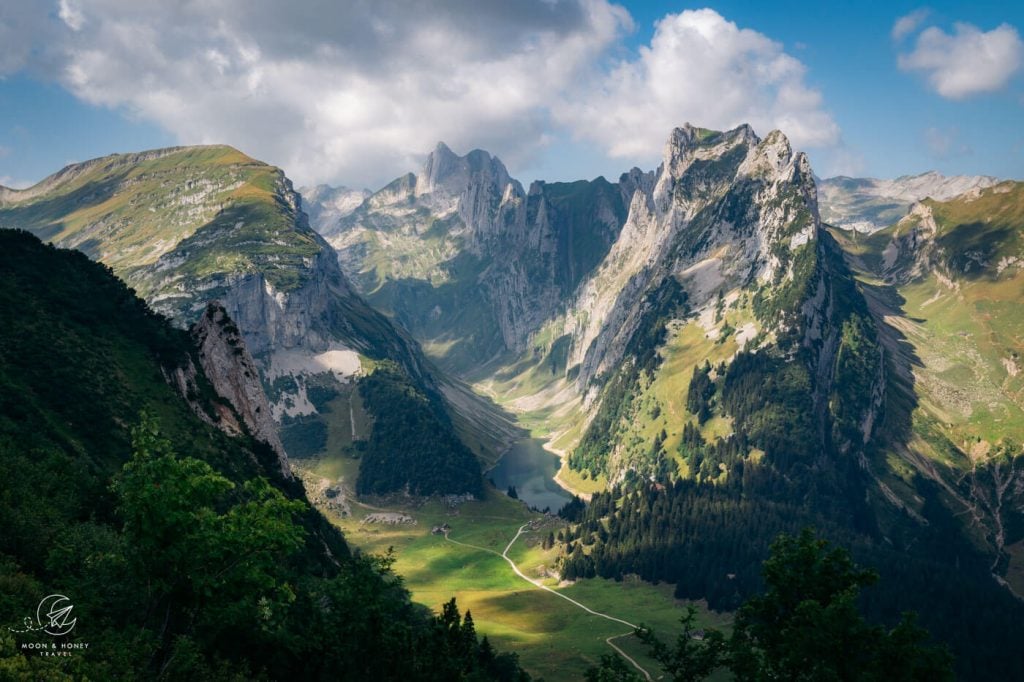 Lake Fälensee view from Geological Panorama Trail, Alpstein, Switzerland