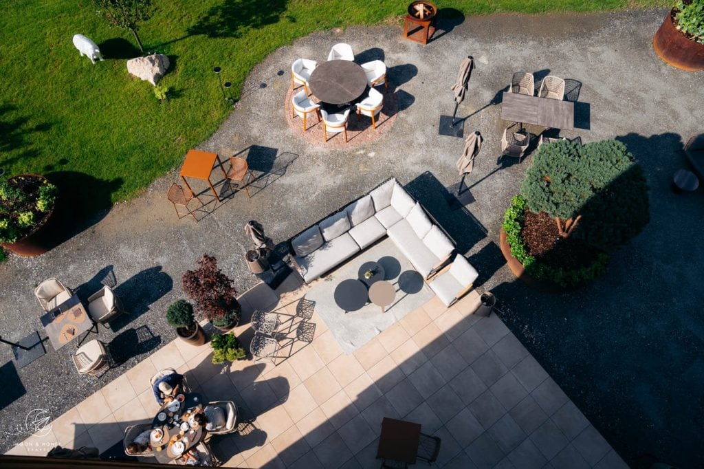 Hotel Badia Hill, breakfast al fresco, Dolomites, Italy