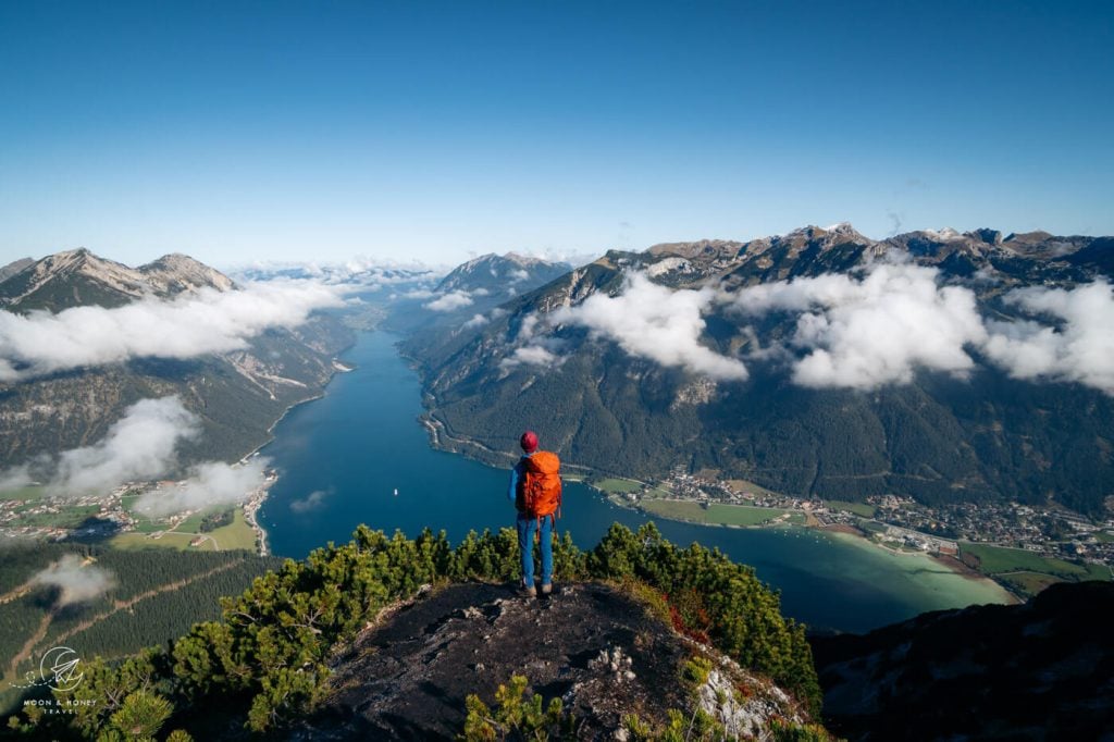 Bärenkopf peak, viewpoint of fjord-shaped Lake Achensee, Tyrol, Austria