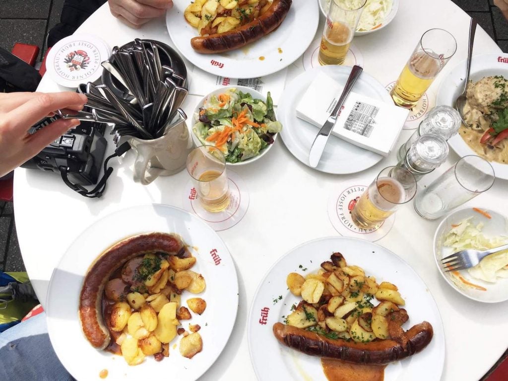 Sausage and Bratkartoffeln at Brauhaus Früh in Cologne, Germany