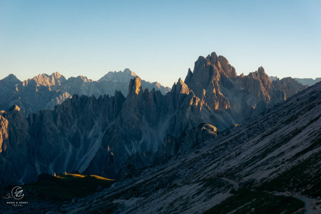 Aussicht auf die Cadini di Misurina vom Dolomiten Rundweg