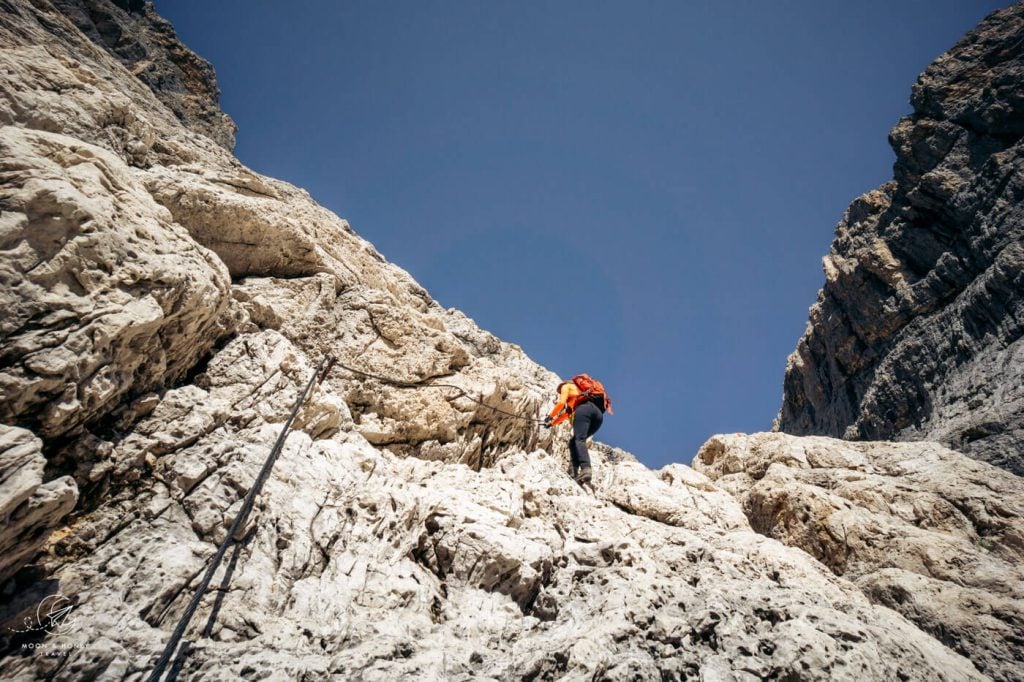 Cima della Vezzana secured route, fixed cables, Dolomites