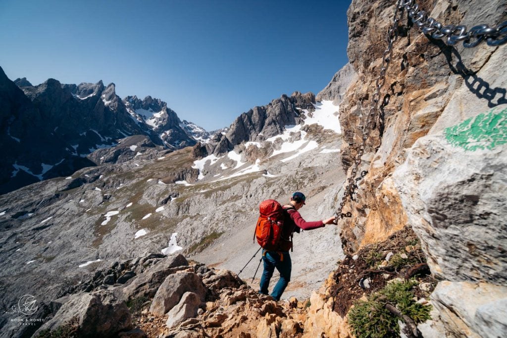 Corona del Raso secured climb chain, Picos de Europa, Spain