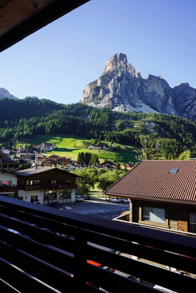 Balcony view from Sassongher suite, Hotel Col Alto, Alta Badia, Dolomites