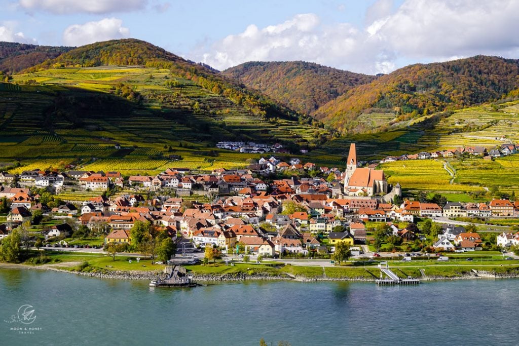 Friedenskreuz St. Lorenz View of Weissenkirchen, Danube, Austria