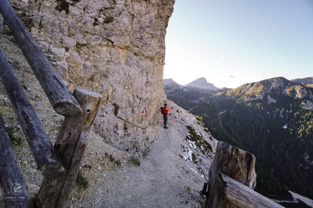 Secured passage along Gaisl High Trail, Dolomites