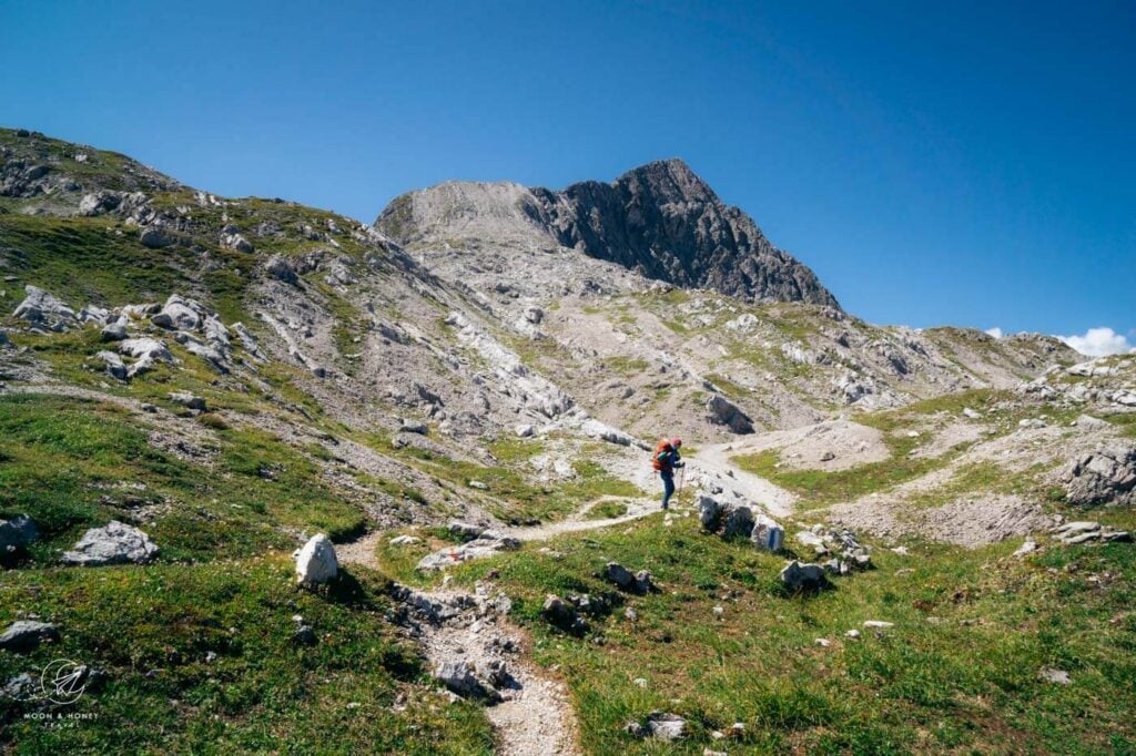 Butzensattel to Göppingerhütte hiking trail, Lechquellen Mountains, Austria