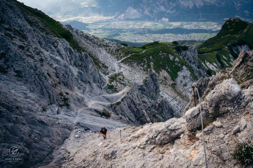 Götzner Bergfruende Steig, Kalkkögel mountains, fixed cables, Tyrol, Austria