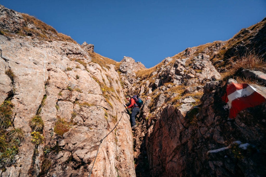 Secured  Rotes Klamml, Hochiss Hike, Rofan Mountains, Austria