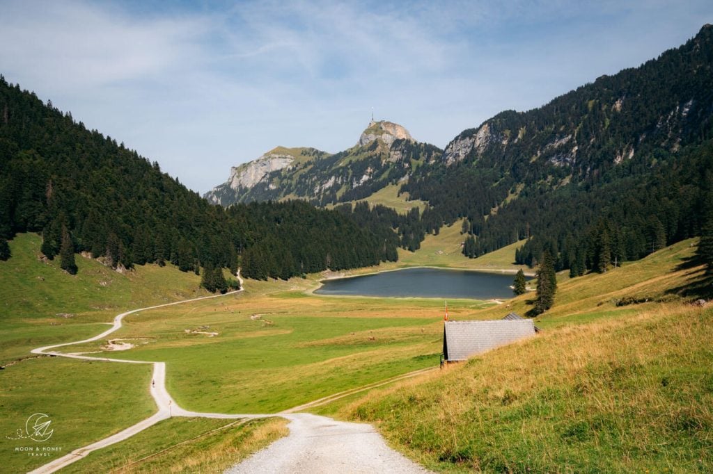 Sämtisersee Lake and Hoher Kasten, Alptein, Switzerland