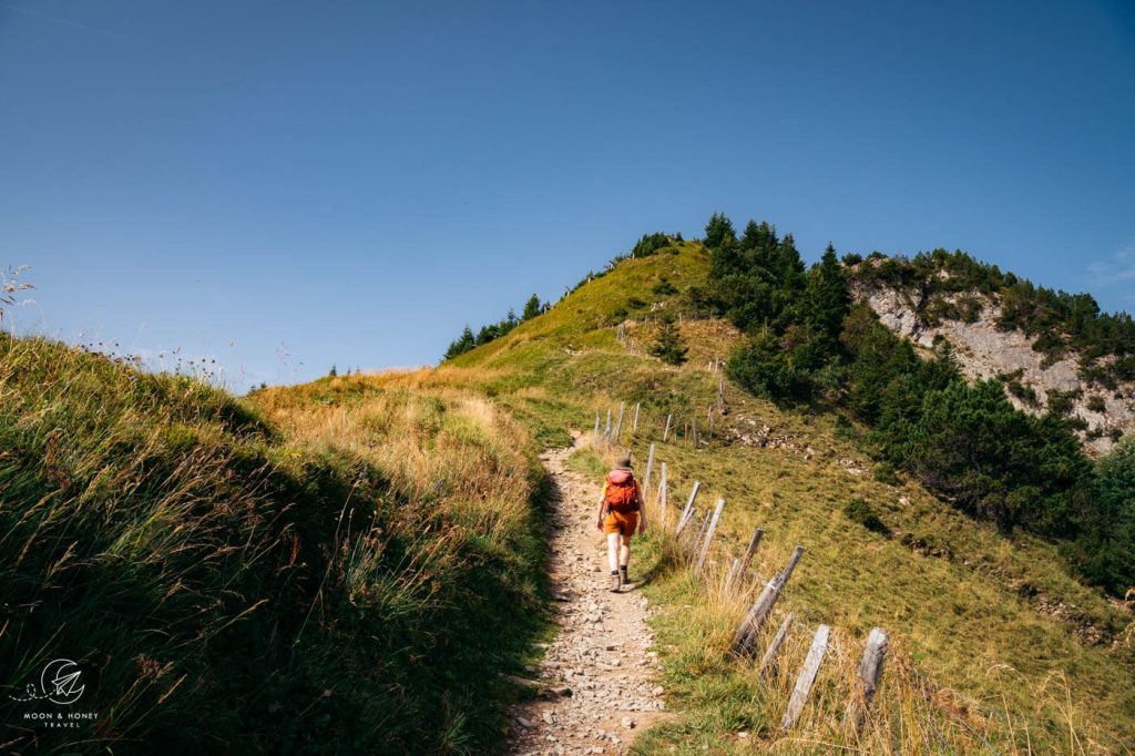 Hiking the ridge between Hoher Kasten and Staubern mountain inn, Alpstein, Switzerland