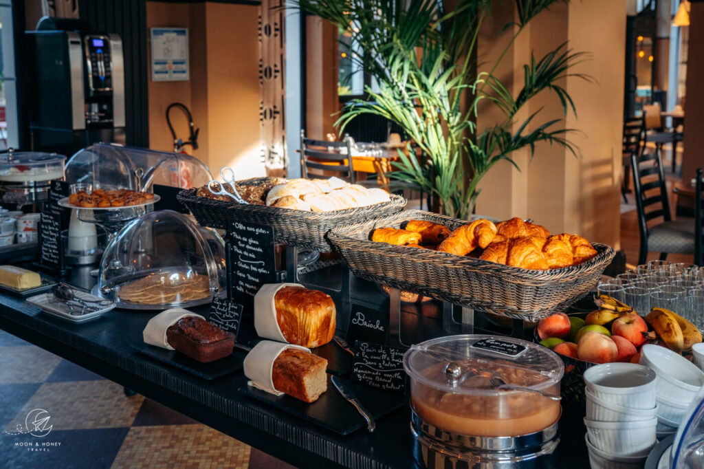 Hôtel de Diane breakfast buffet, Sables-d'Or-les-Pins, Brittany, France