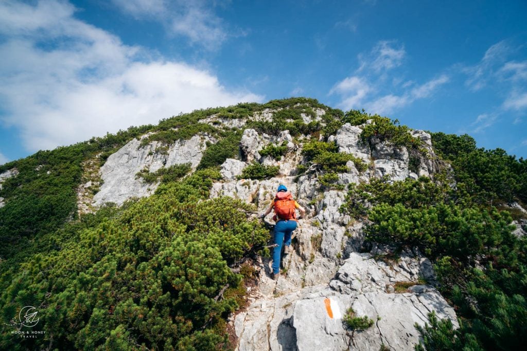 Hundskopf hike, scrambling up crags, Tyrol, Austria