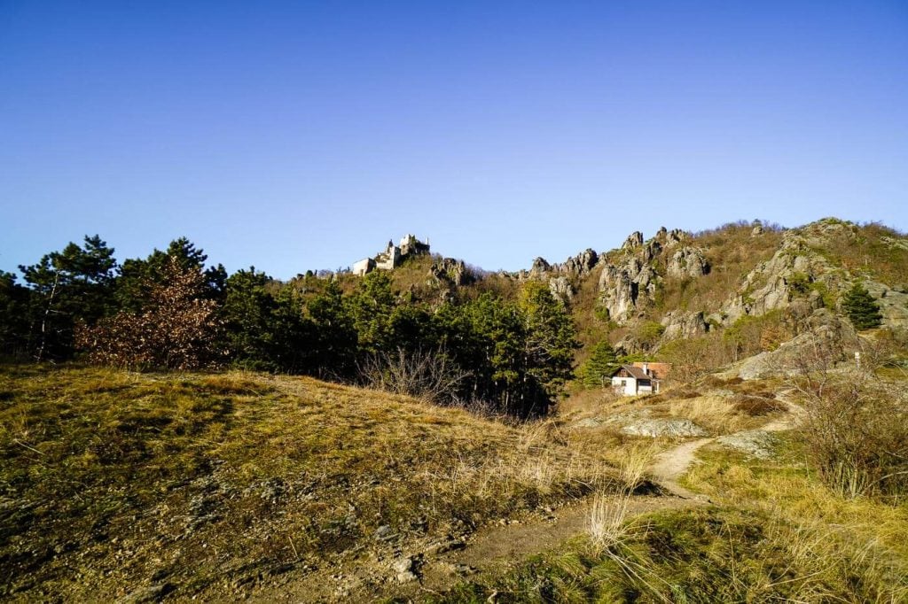 Kuhberg Aussichtspunkt auf die Burgruine Dürnstein, Wachau, Österreich