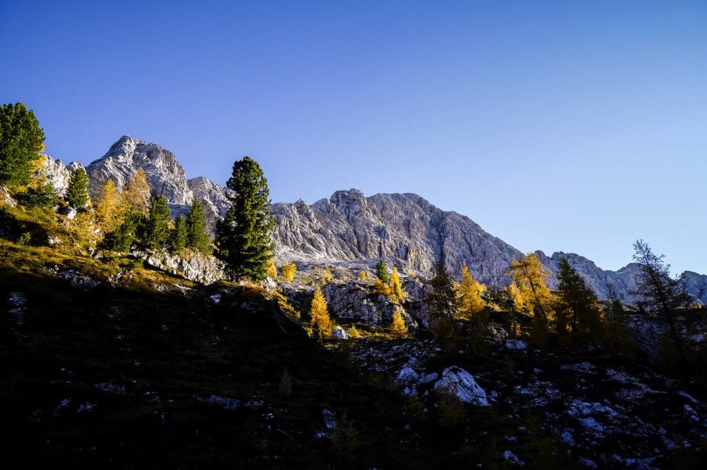 View of La Cesta and Cime del Laudo, Dolomites