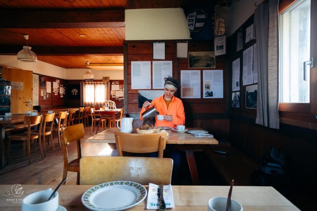 Pfälzer hut breakfast, Rätikon Alps, Liechtenstein