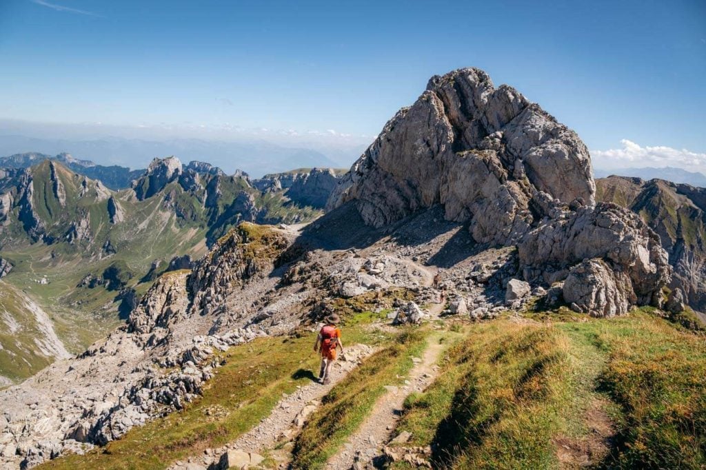 Hiking Lisengrat Ridge Trail, Appenzell Alps, Switzerland