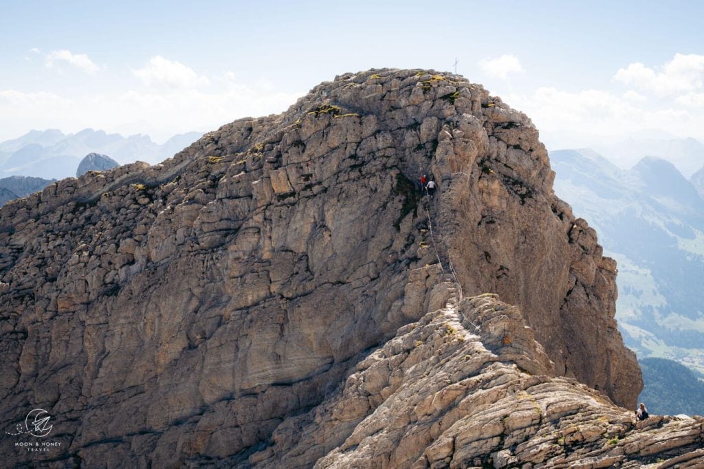 Lisengrat ridge secured stairway, Alpstein, Swiss Alps