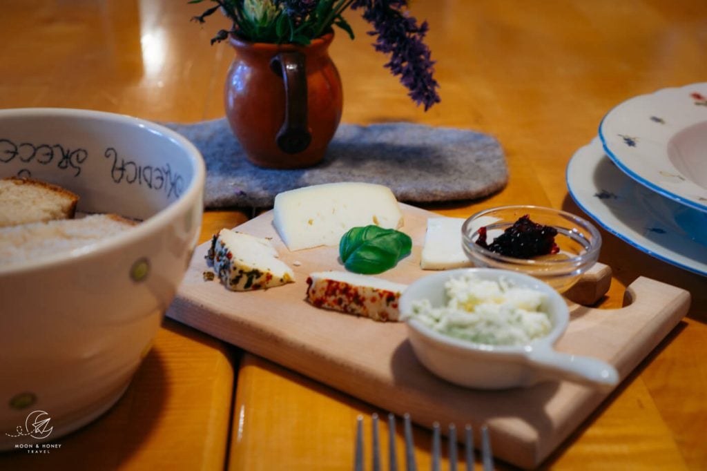 Goat cheese plate at Matk Tourist Farm, Matkov Kot, Slovenia