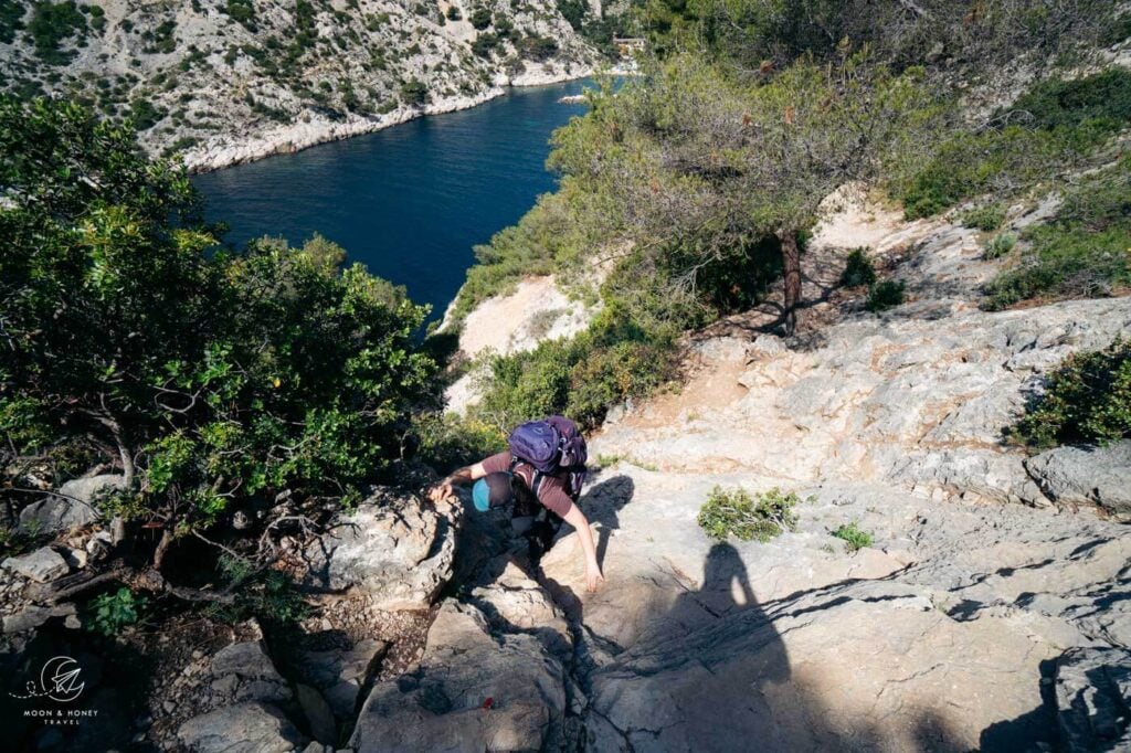 Rock step, Calanque de Morgiou hiking trail, Marseille, France