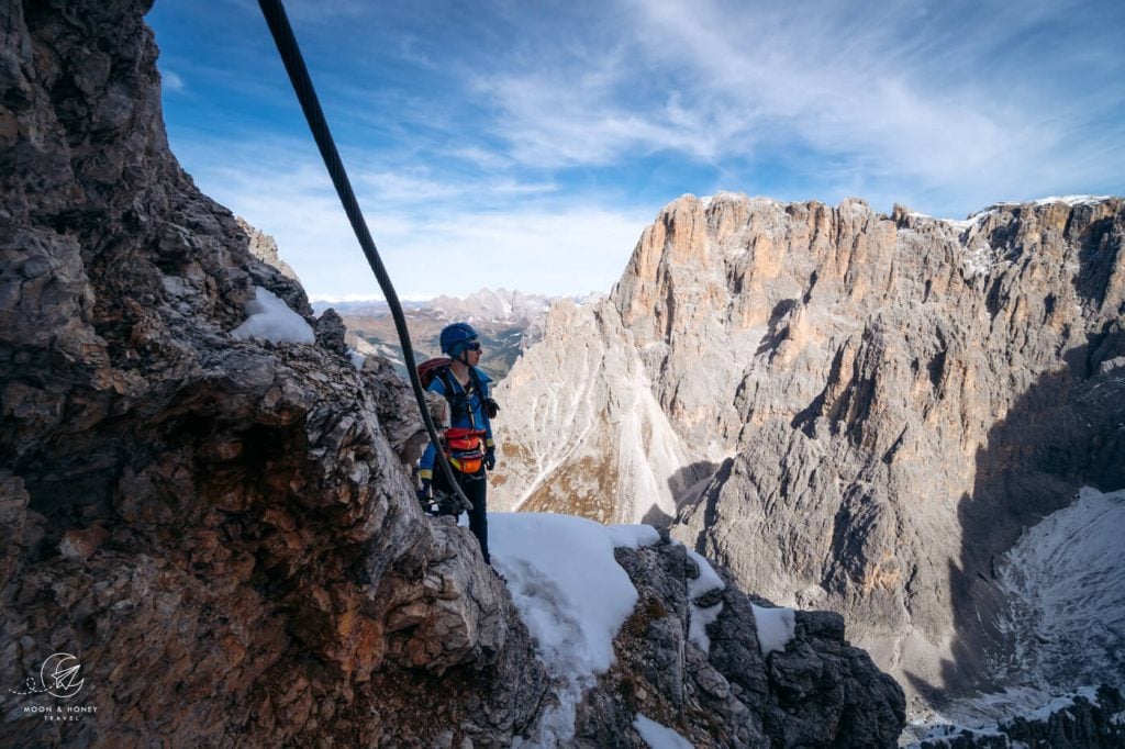 Oskar Schuster Via Ferrata route in the Sassolungo group, Dolomites