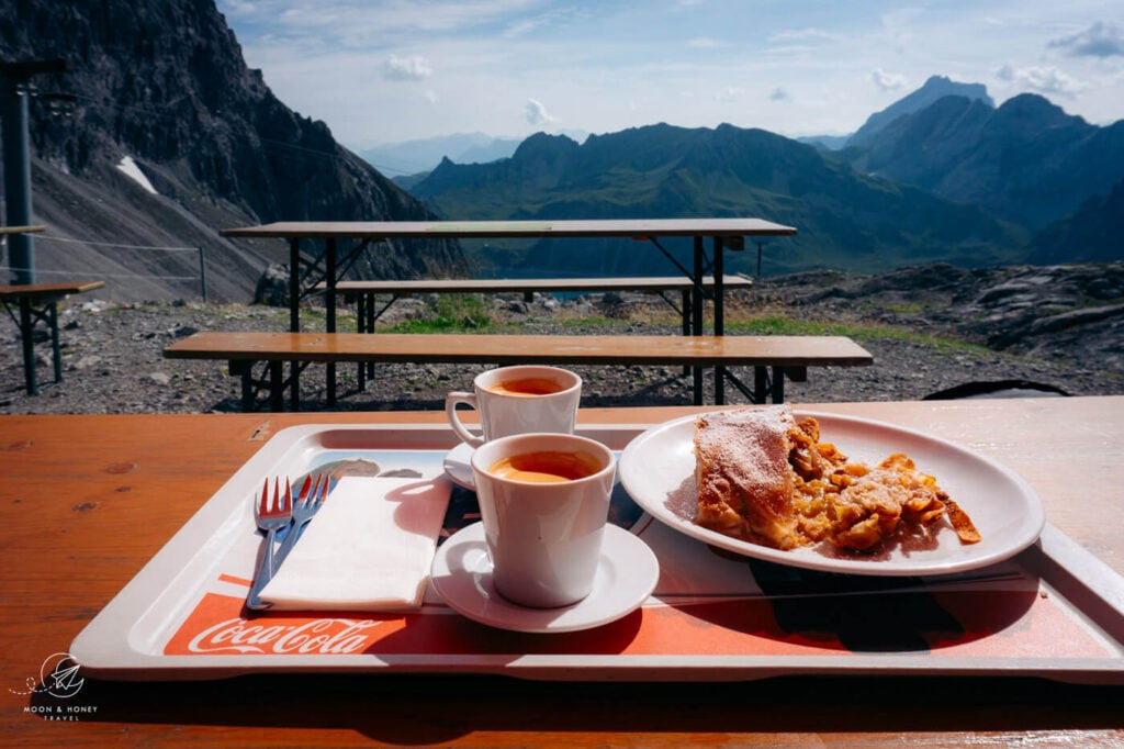 Totalphütte mountain hut cake and coffee, Rätikon Alps, Austria