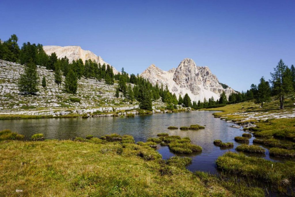 Lech Le Vert lake near Rifugio Fanes, Dolomites