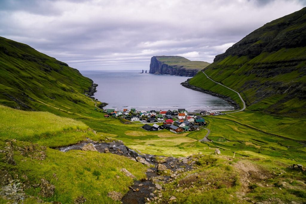 Tjørnuvík village from the old village path to Saksun, Faroe Islands