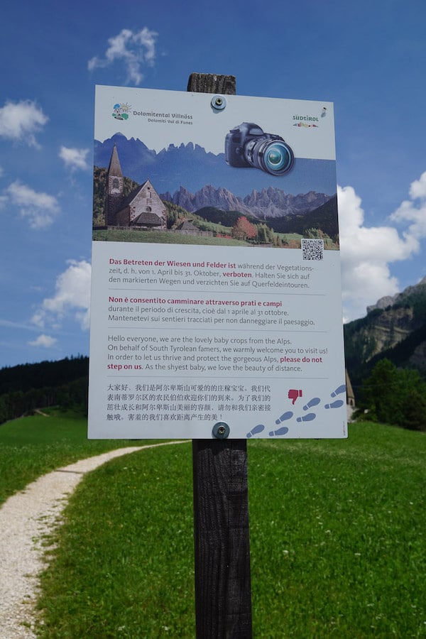 Stay on marked paths, Santa Maddalena, Dolomites