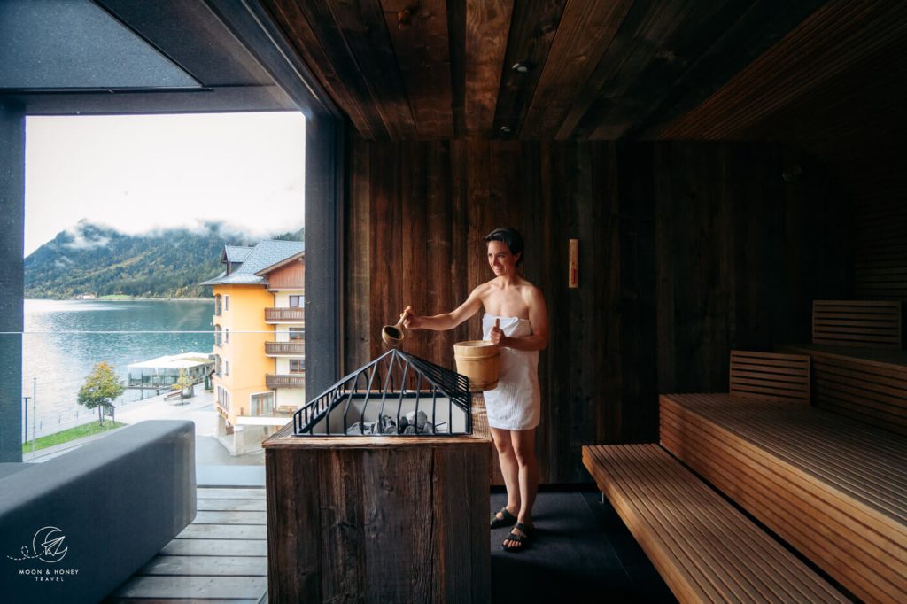 Finnish sauna, Seehotel Einwaller rooftop spa, Pertisau, Tyrol, Austria