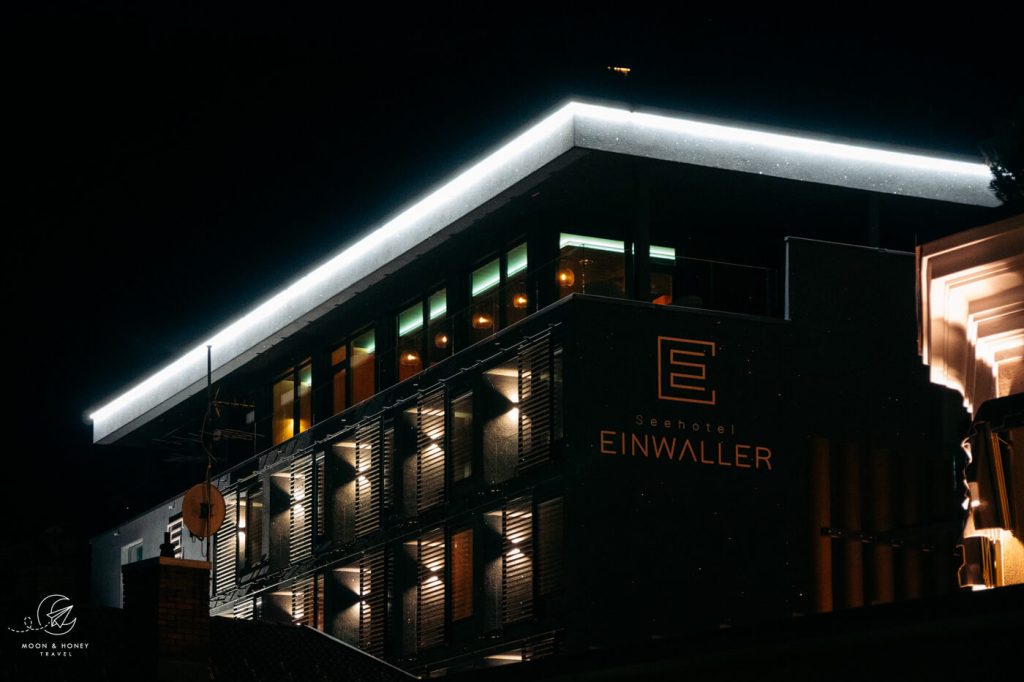 Seehotel Einwaller at night, Lake Achensee, Austria