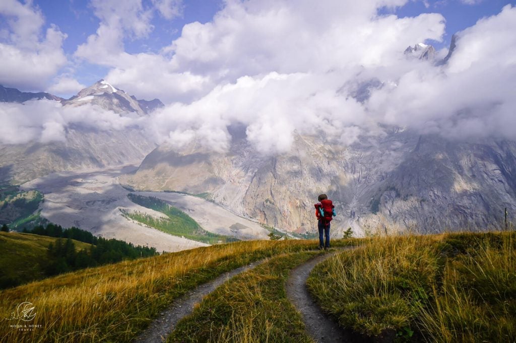 Tour du Mont Blanc Val Veny High Trail to Courmayeur, Italy