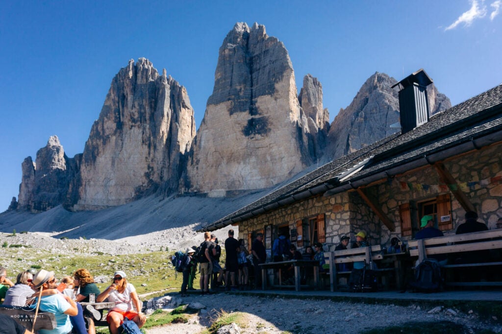 Langalm alpine pasture hut, Tre Cime di Lavaredo hiking trail, Dolomites