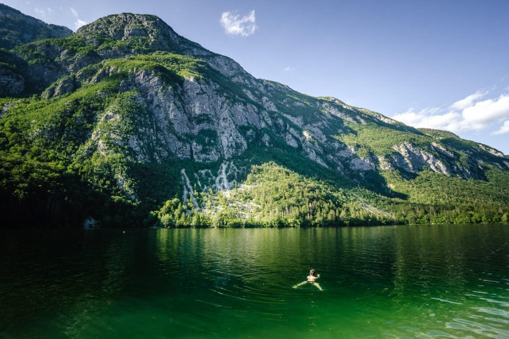 Swimming in Lake Bohinj, Slovenia