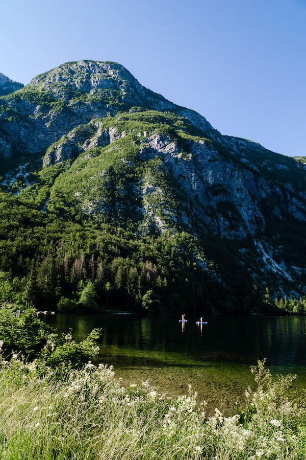 kayakers on Lake Bohinj, Slovenia