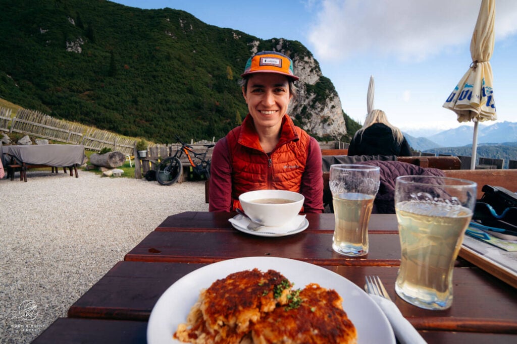 Lunch at Wangalm mountain pasture hut, Wetterstein Mountains, Austria